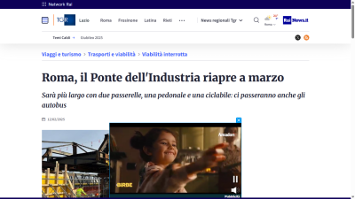 Roma, il Ponte dell'Industria riapre a marzo